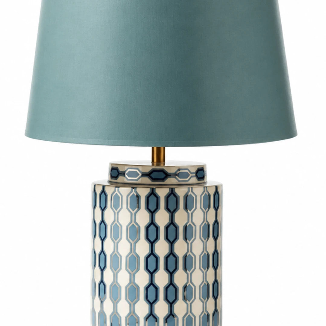 Luminária de Mesa Cerâmica Azul Hexa em detalhe — Tonzi