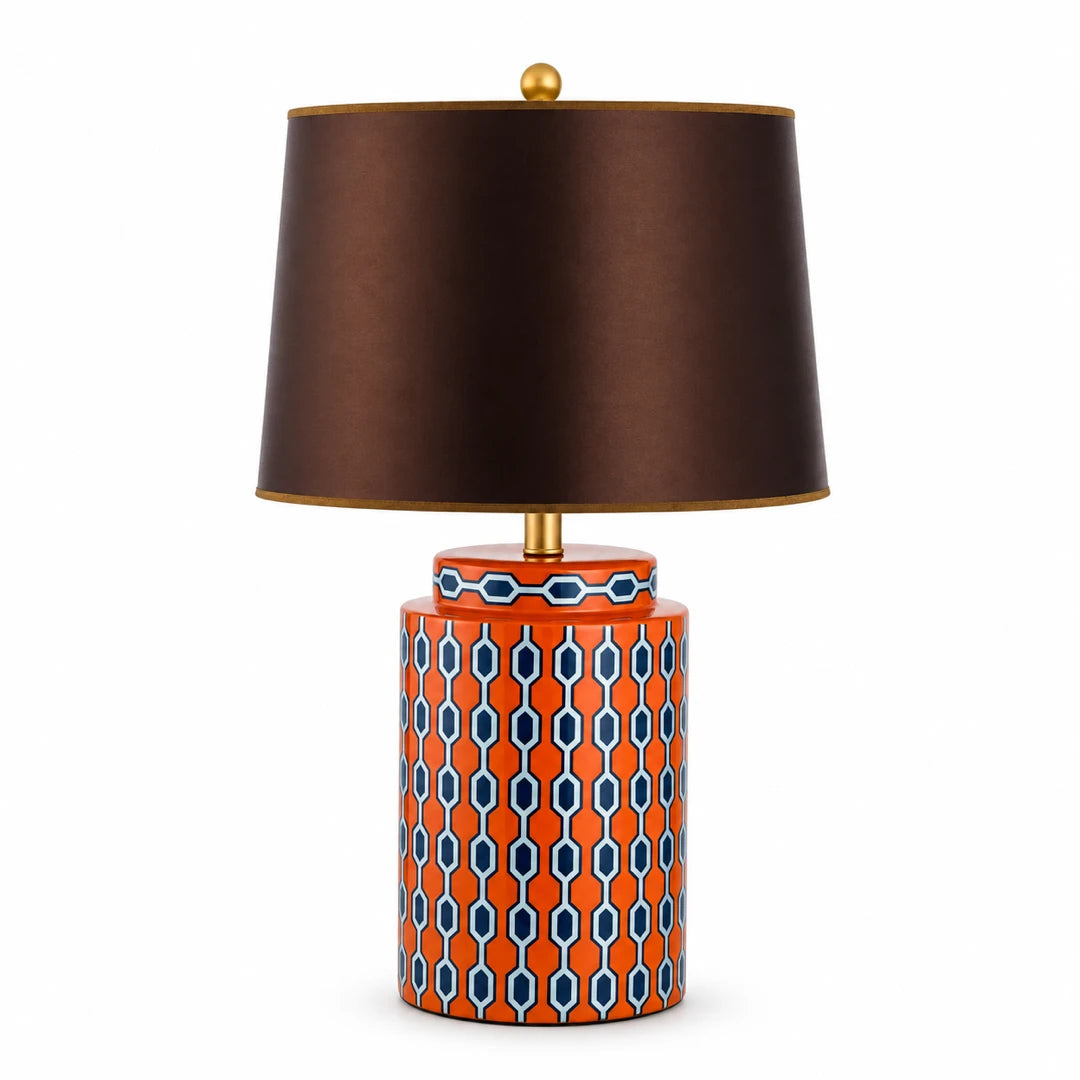Luminária de Mesa Cerâmica Laranja Hexa em fundo branco — Tonzi