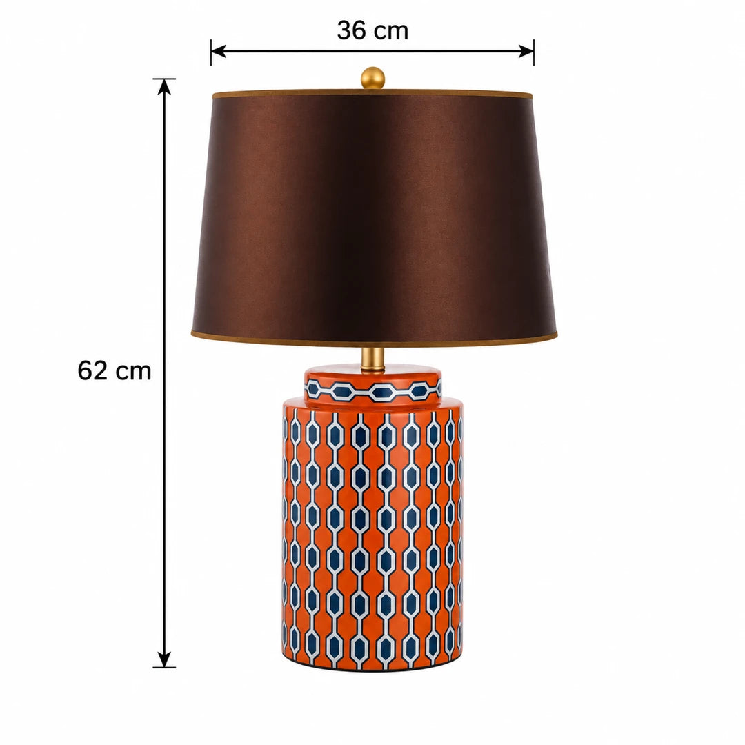Luminária de Mesa Cerâmica Laranja Hexa com medidas — Tonzi