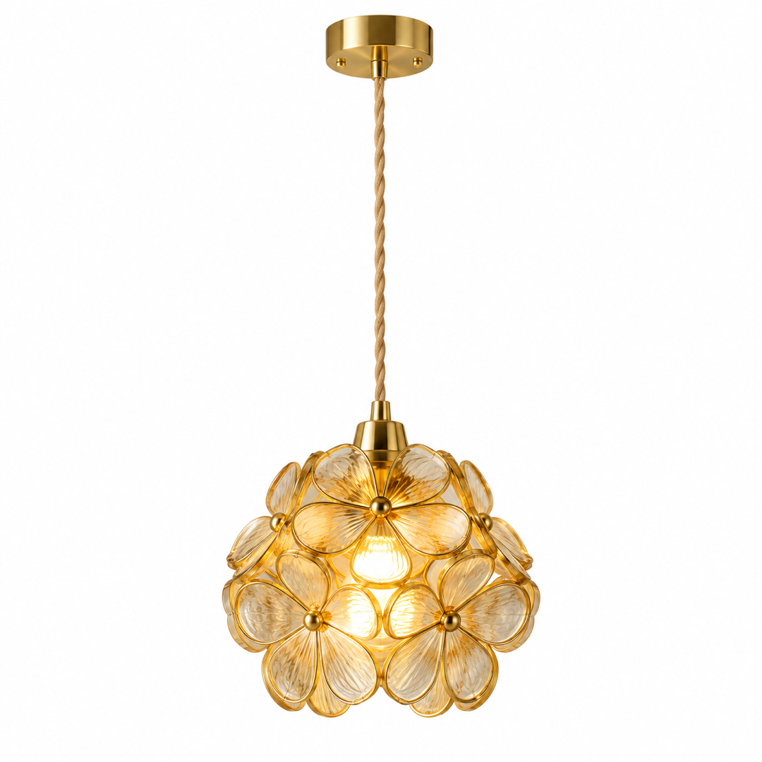 Luminária Pendente Acrílico Art Déco Lume Dourada em fundo branco — Tonzi