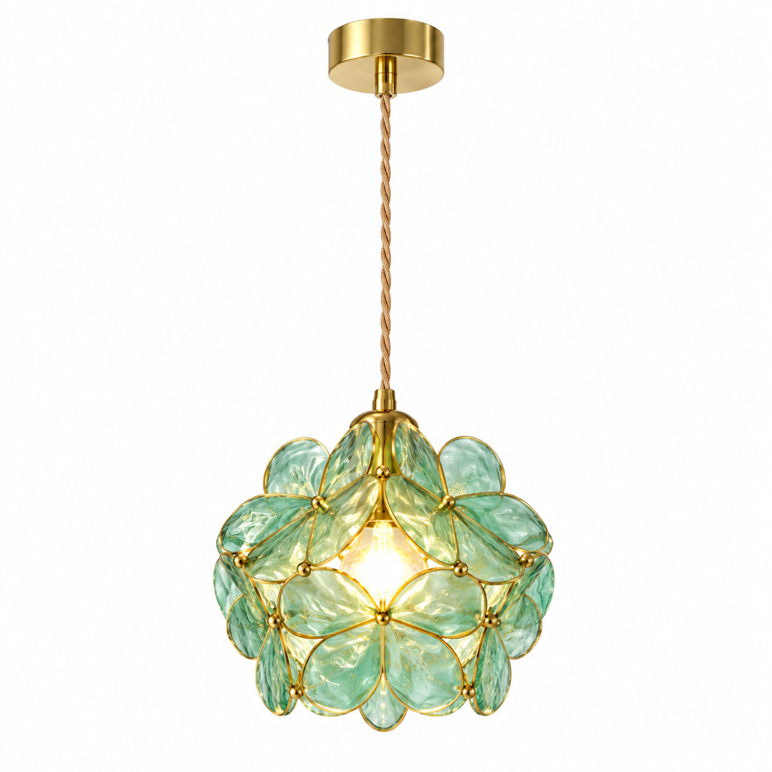 Luminária Pendente Acrílico Art Déco Lume Verde em fundo branco — Tonzi
