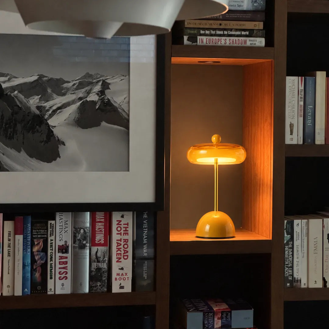 Luminária de Mesa LED Vidro Orbe Amarela