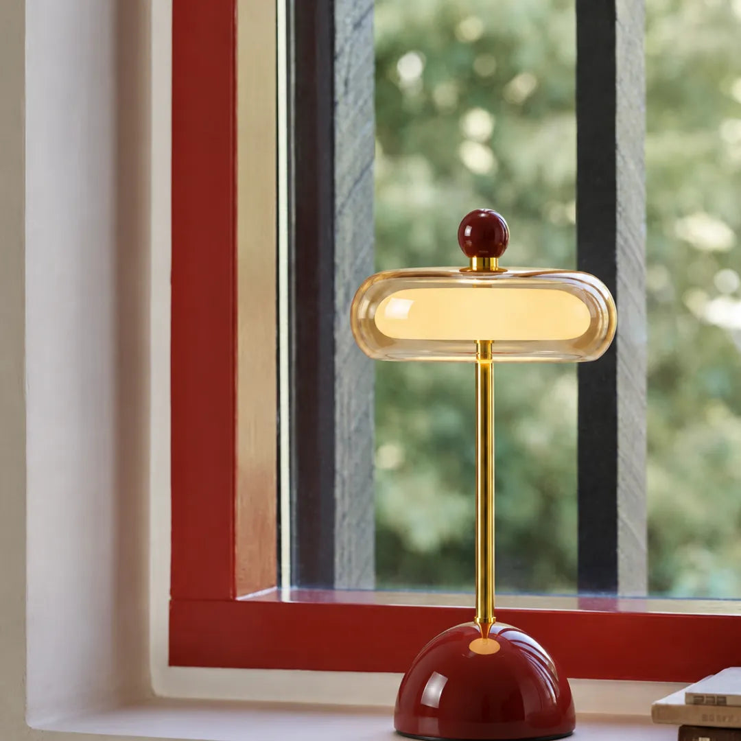 Luminária de Mesa LED Vidro Orbe Vermelha