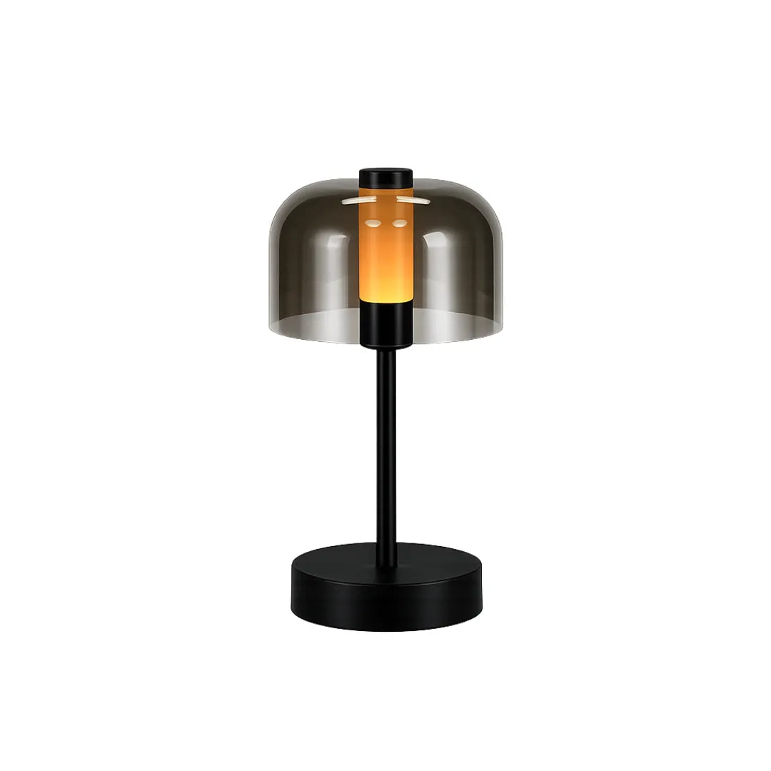 Luminária de mesa recarregável Abóbora nórdica touch Tonzi em sala contemporânea com sofá de linho