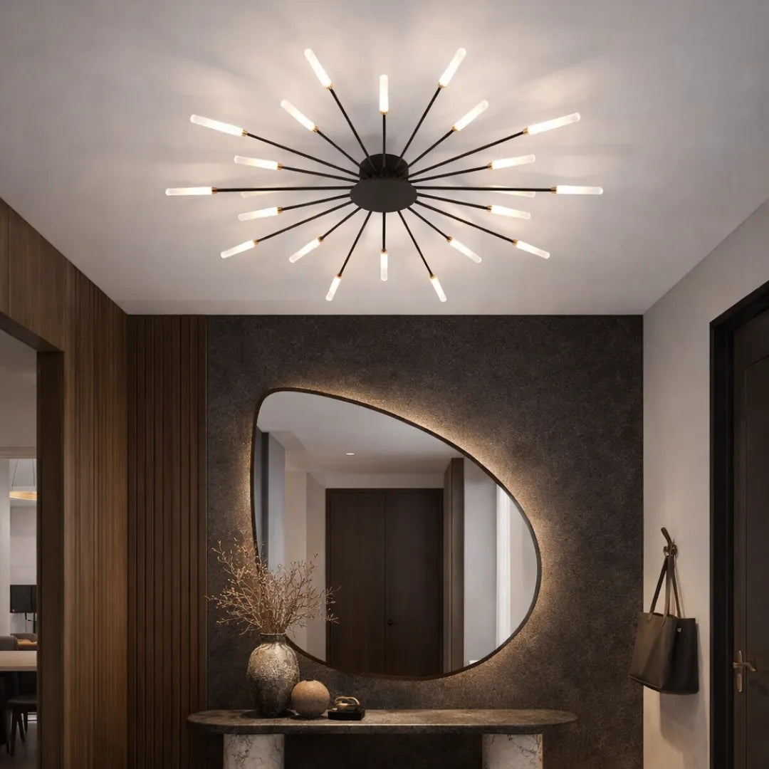 Plafon Seren em quarto Art Déco com LED tricolor — Tonzi