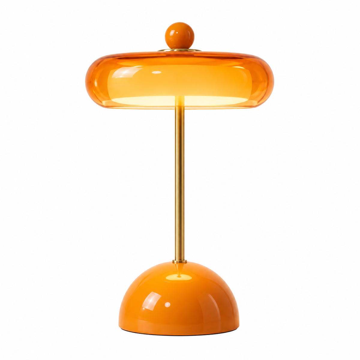 Luminária de mesa LED de vidro Orbe Amarela em fundo branco — Tonzi