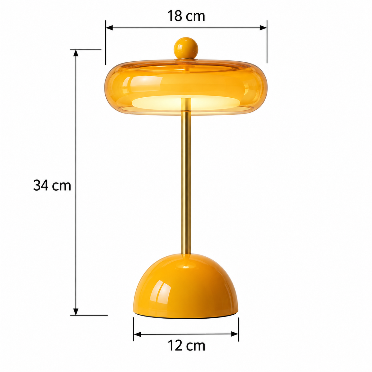 Medidas da luminária de mesa Orbe Amarela: 34 x 18 x 12 cm — Tonzi