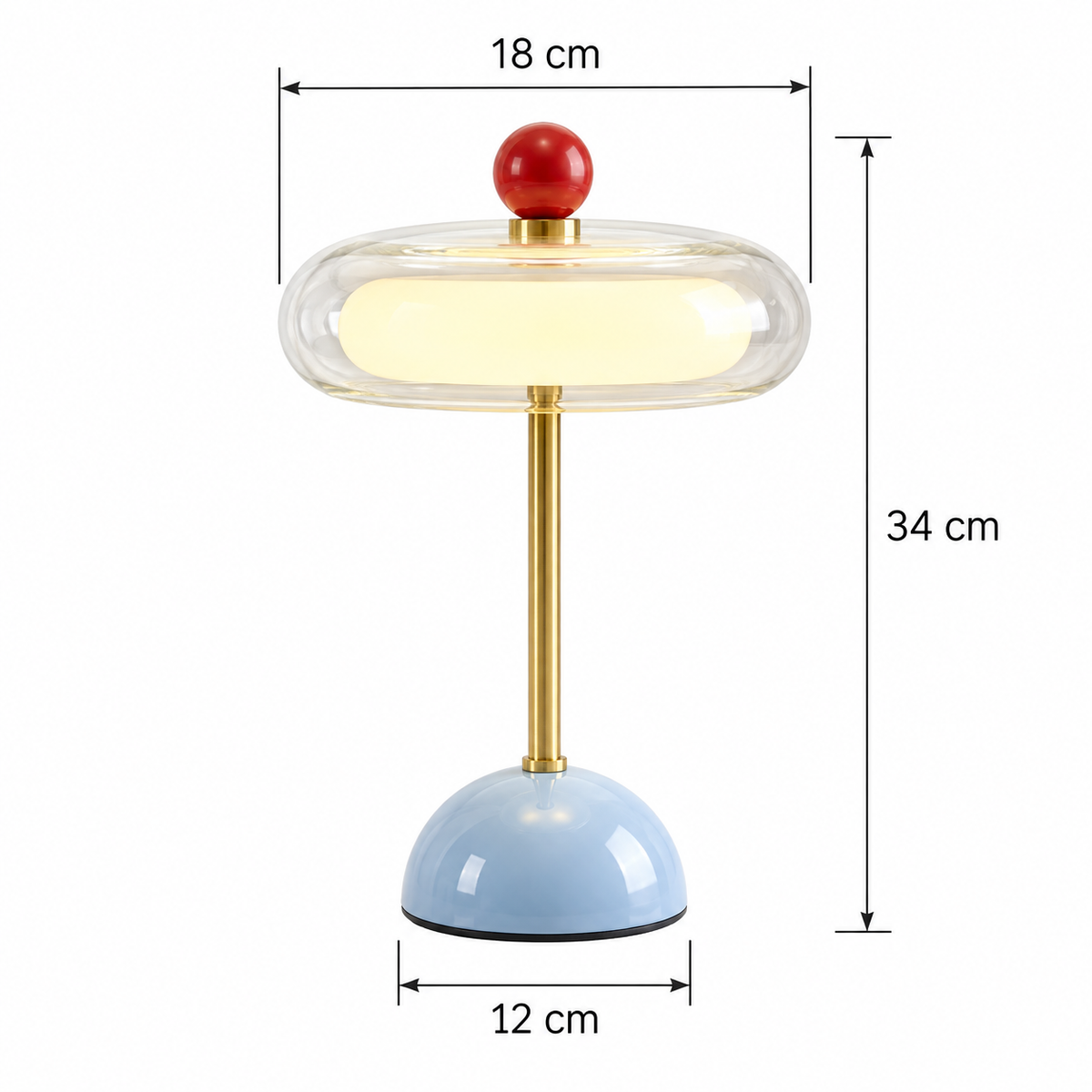 Medidas da luminária de mesa Orbe Azul: 34 x 18 x 12 cm — Tonzi
