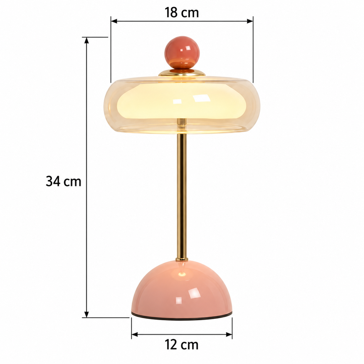 Medidas da luminária de mesa Orbe Rosa: 34 x 18 x 12 cm — Tonzi