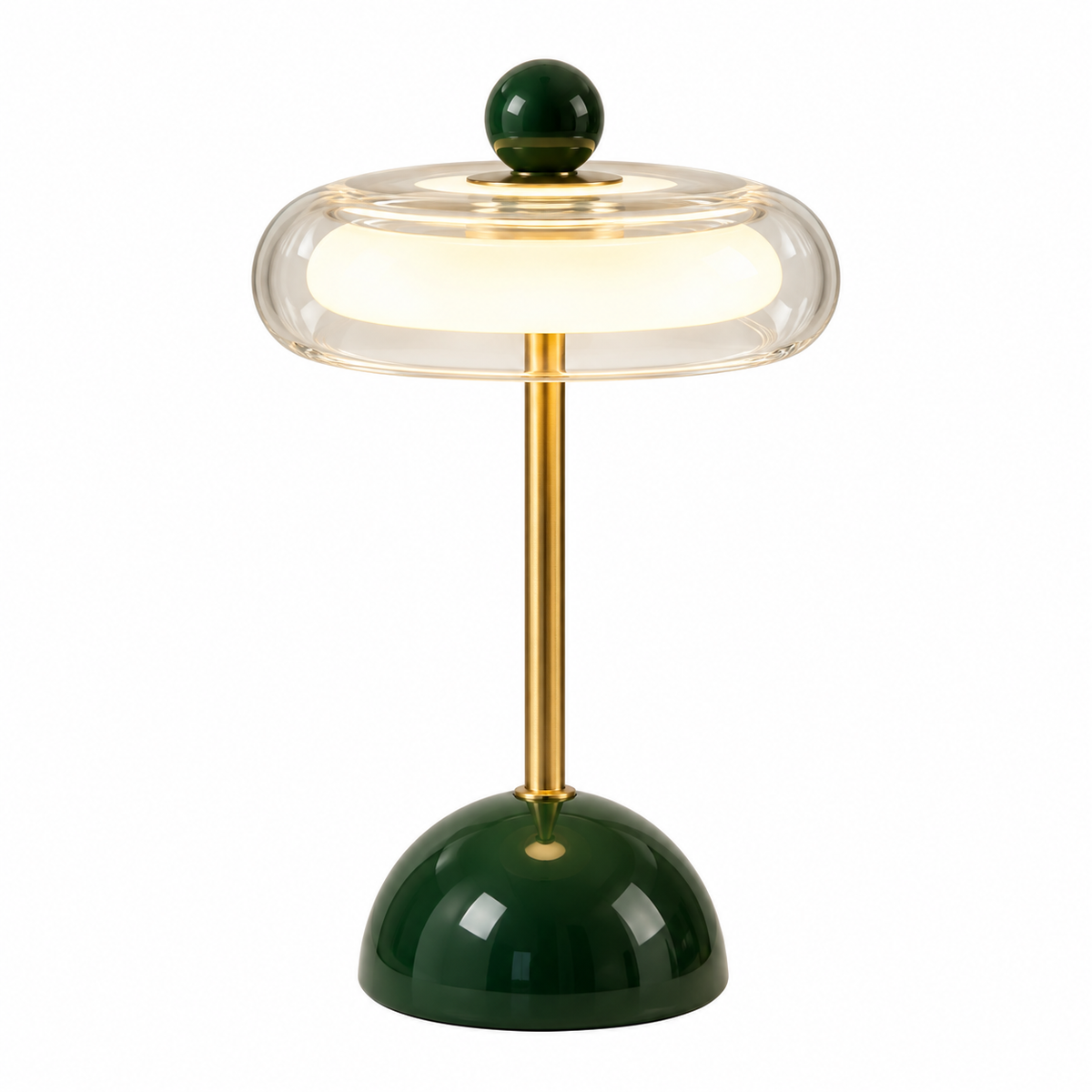 Luminária de mesa LED de vidro Orbe Verde em fundo branco — Tonzi