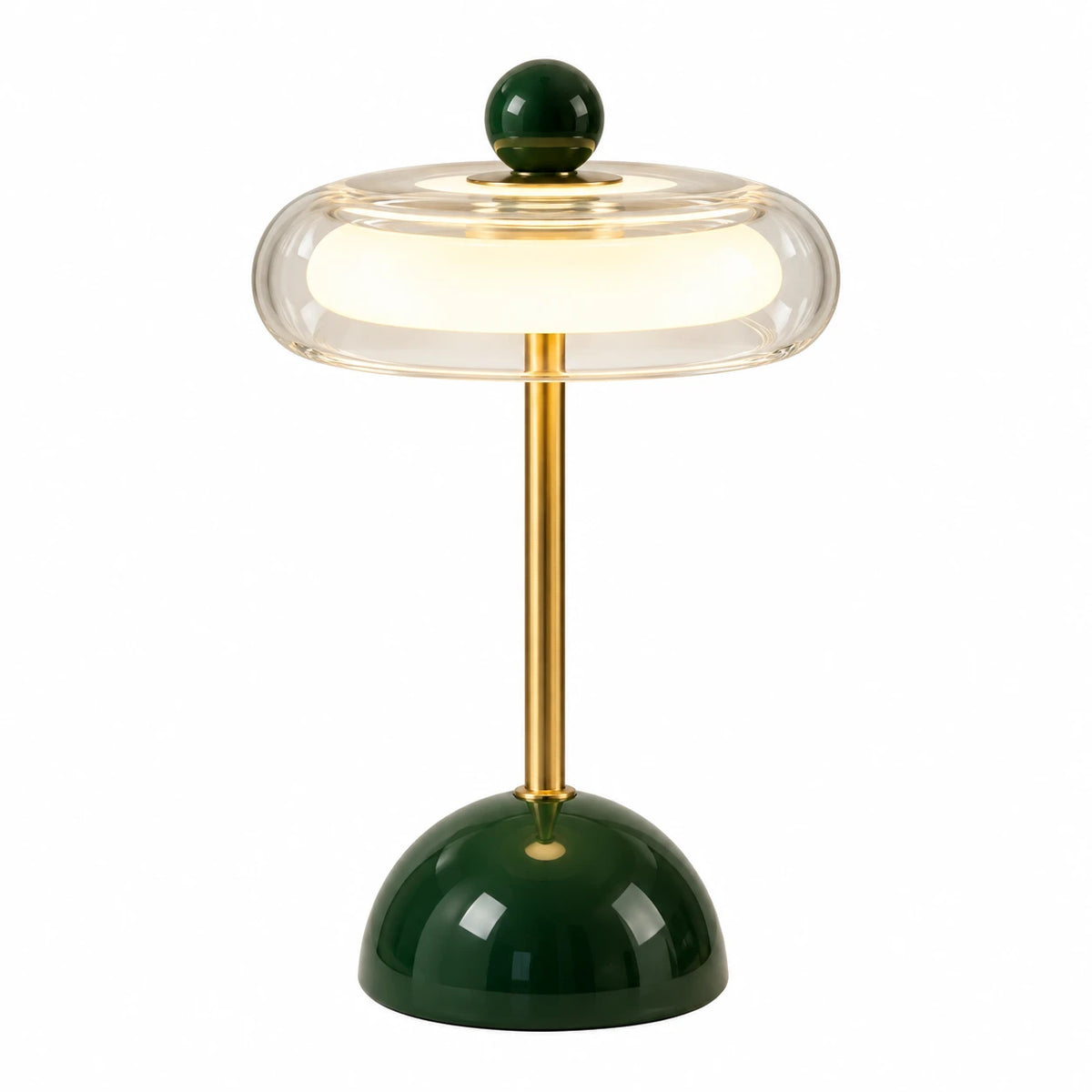 Luminária de mesa LED de vidro Orbe Verde em fundo branco — Tonzi
