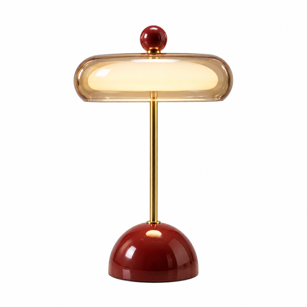 Luminária de mesa LED de vidro Orbe Vermelha em fundo branco — Tonzi