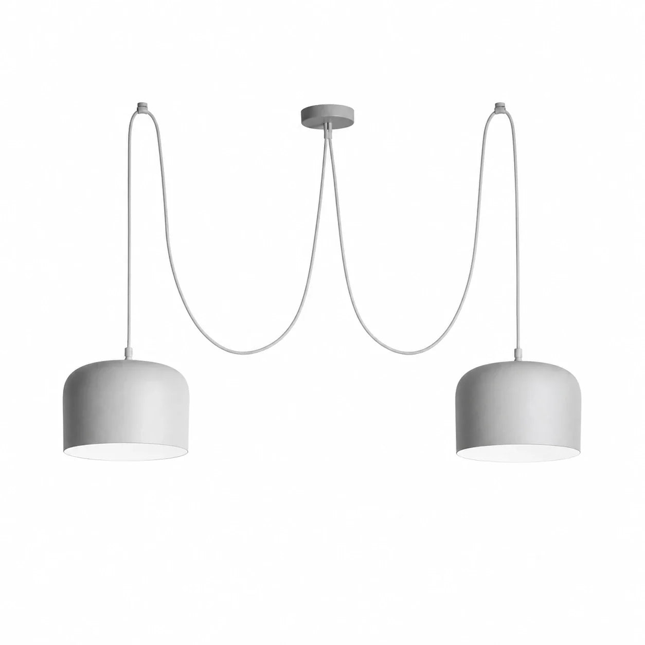 Luminária Pendente Moderna em Alumínio com 2 Cúpulas Ø24cm em fundo branco