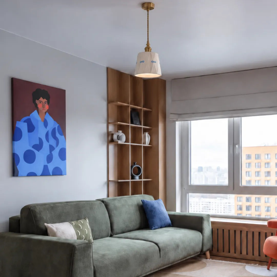 Luminária pendente Miu em cerâmica branca com laços azuis — Tonzi