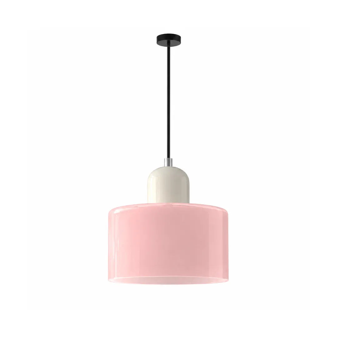 Luminária Pendente de Vidro Rosa e Creme Croma