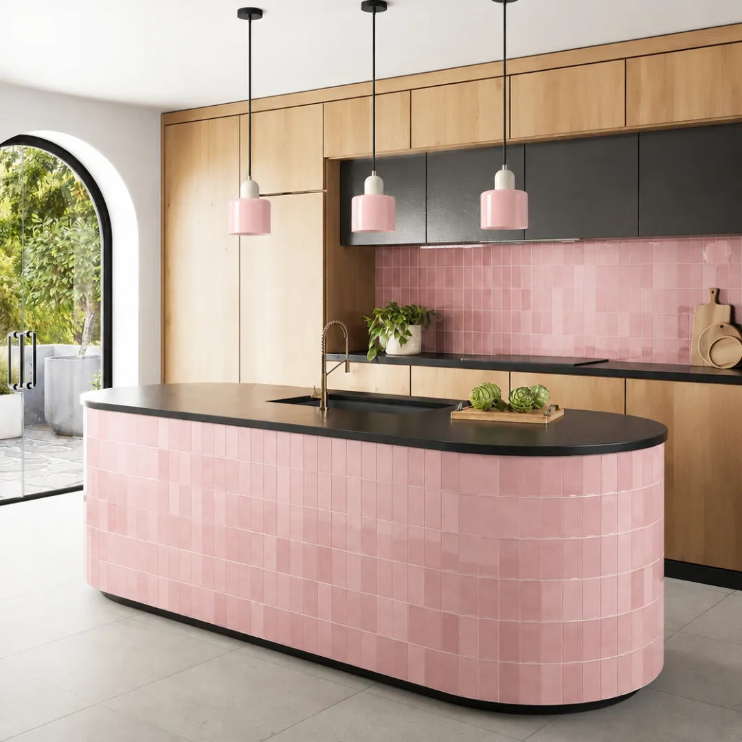 Luminária Pendente de Vidro Rosa e Creme Croma