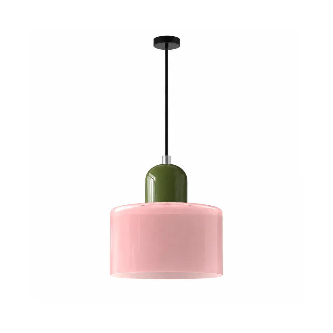 Luminária Pendente de Vidro Rosa e Verde Oliva Croma