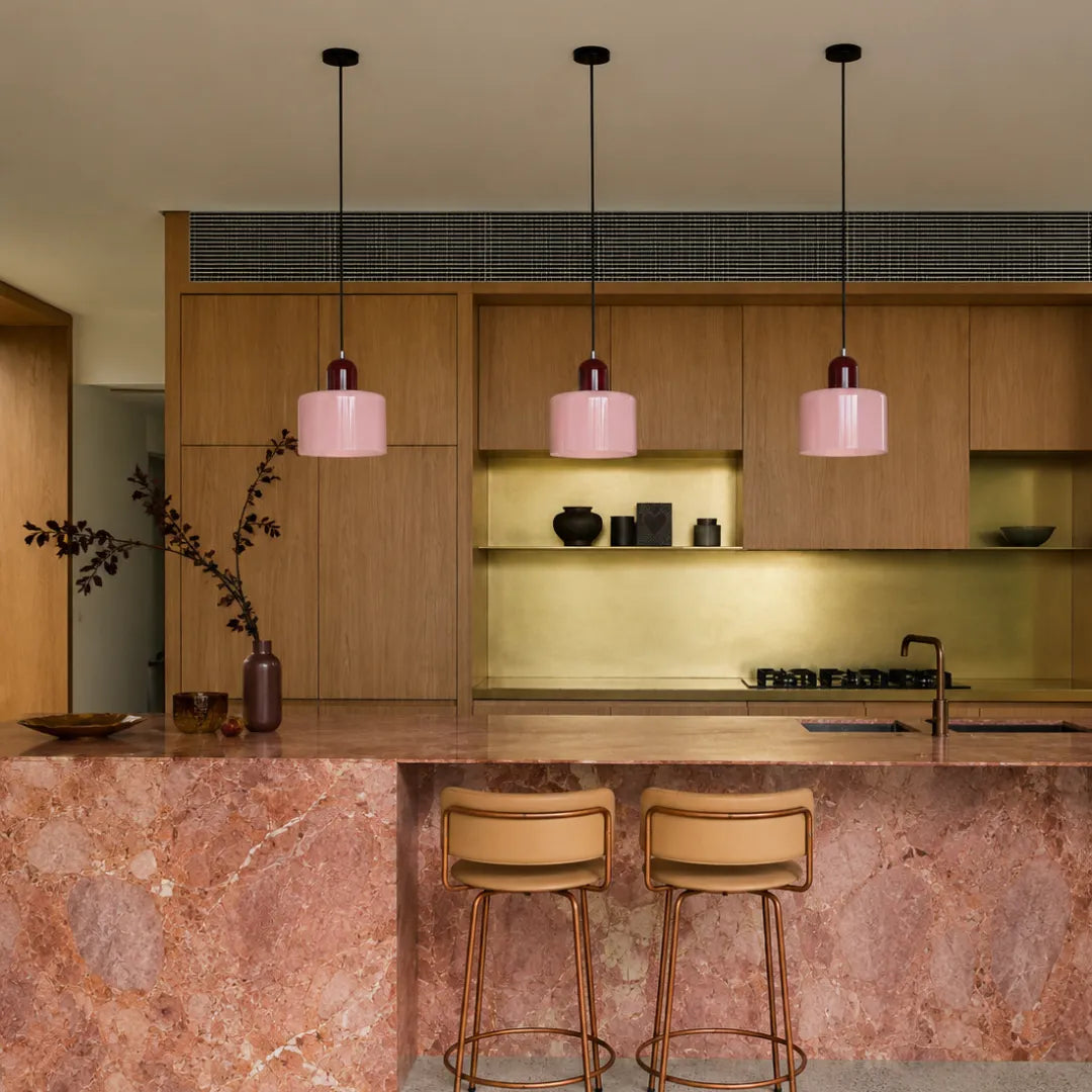 Luminária Pendente de Vidro Rosa e Vinho Croma