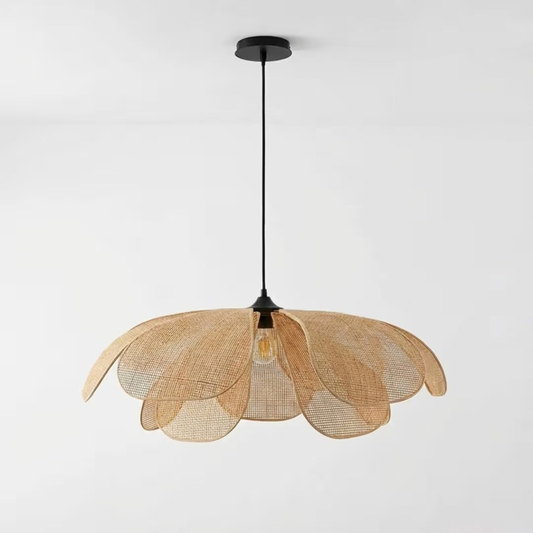 Luminária pendente minimalista palha natural rattan lume