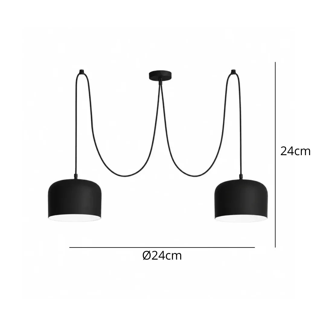 Luminária Pendente Moderna em Alumínio com 2 Cúpulas Ø24cm