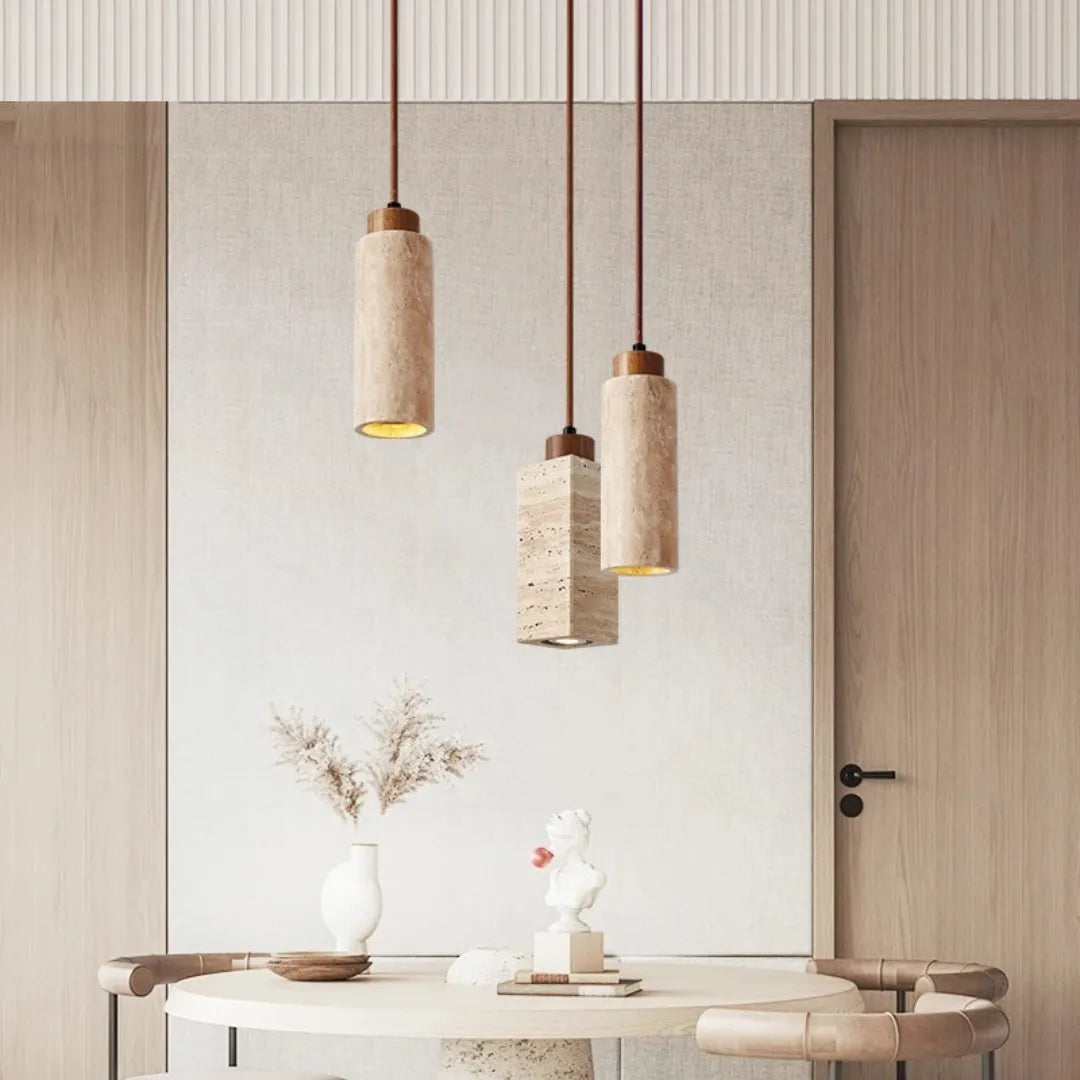 Luminária Pendente Moderna Minimalista Mármore Travertino