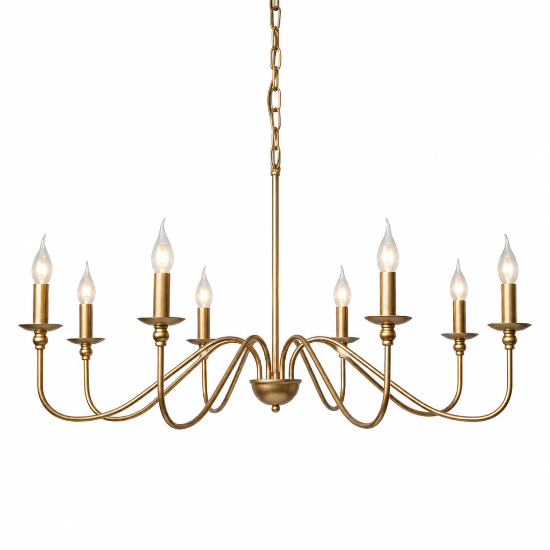 Lustre Pendente Loft Vintage em Ferro 8 Luzes E14 dourado em fundo branco — Tonzi