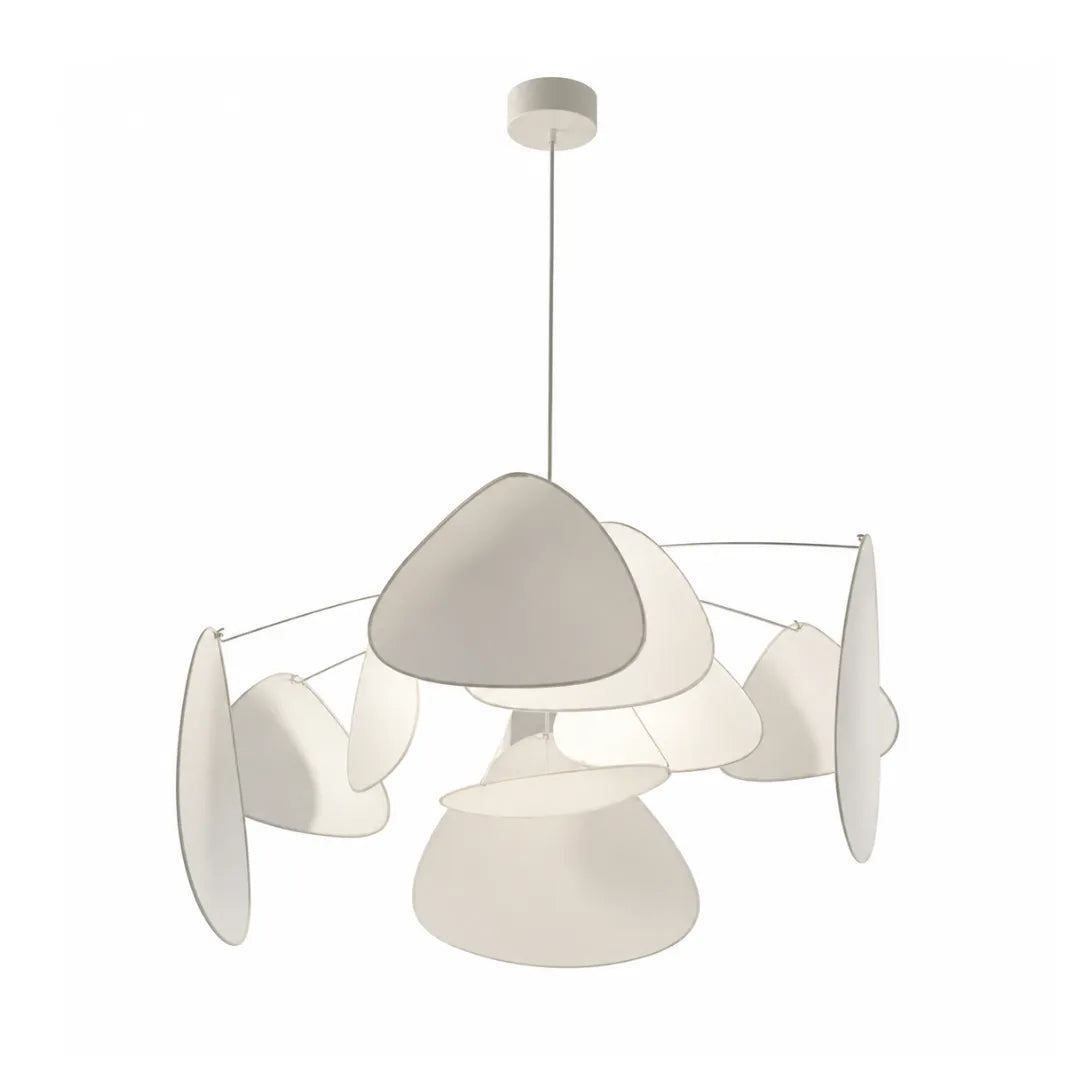 Lustre pendente em tecido branco com pétalas escultóricas formando design artístico em fundo branco — Lustre Pendente Tecido Branco Artístico Designer Flora — Tonzi