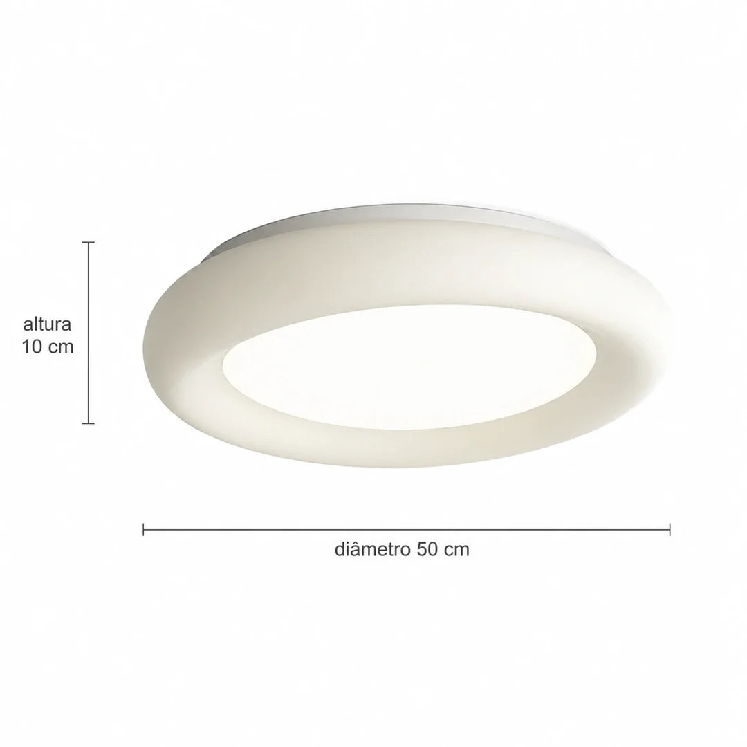 Medidas do Plafon LED Nimbo branco: 50 cm de diâmetro e 10 cm de altura