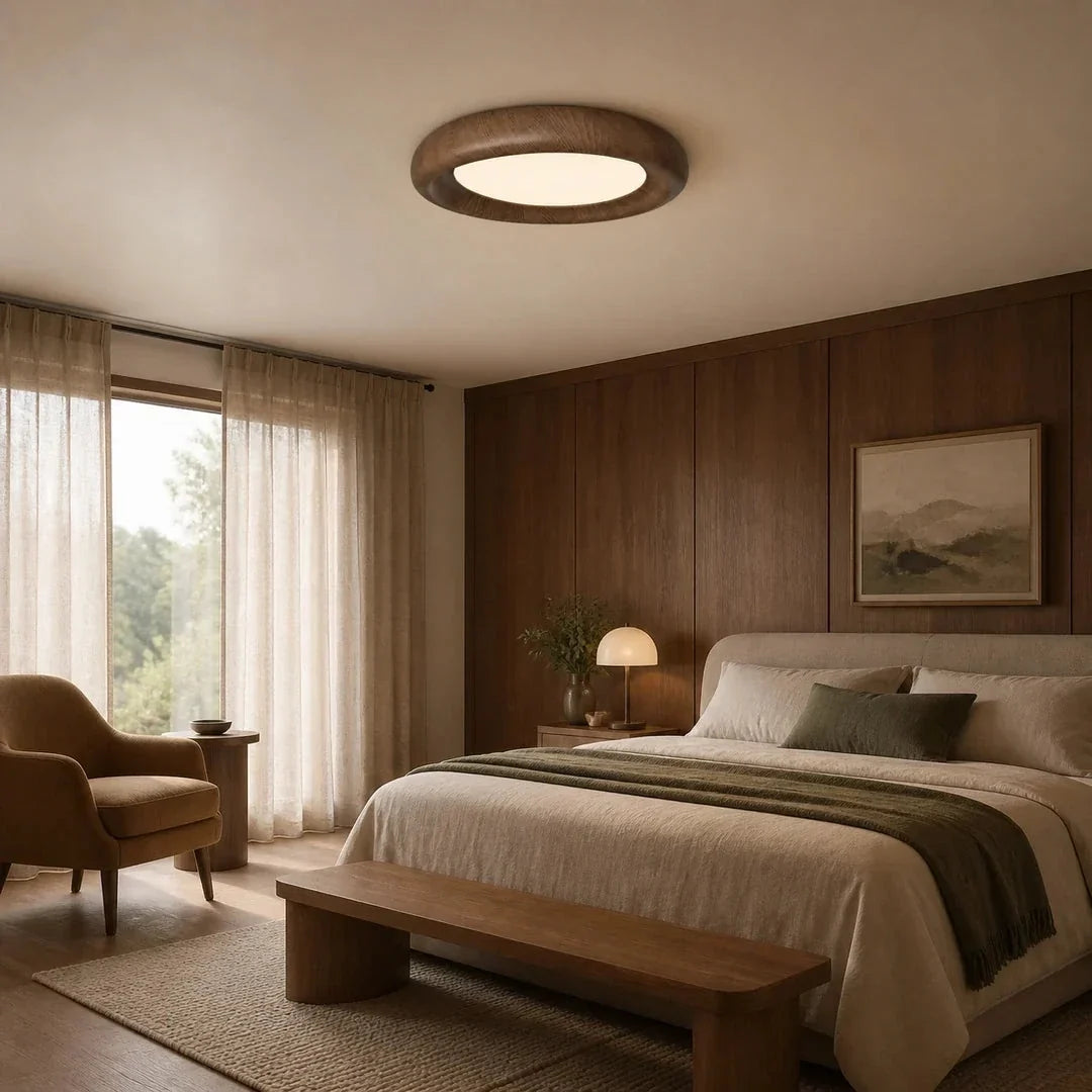 Plafon LED Nimbo Marrom em quarto