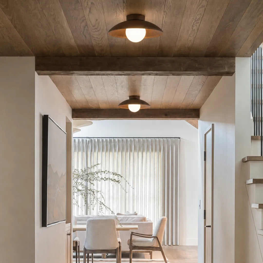Plafon de teto redondo madeira e ferro LED Aro