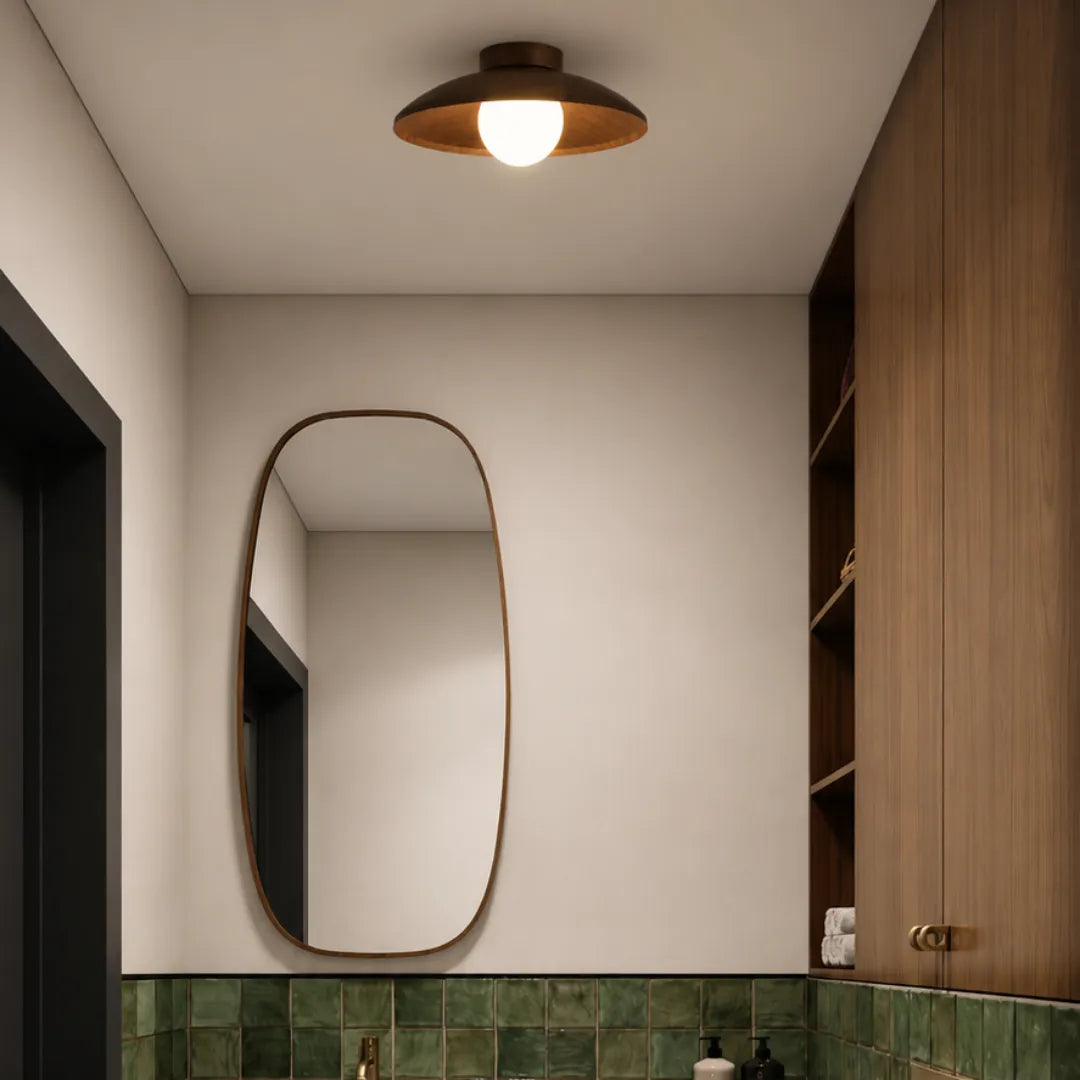 Plafon de teto redondo madeira e ferro LED Aro