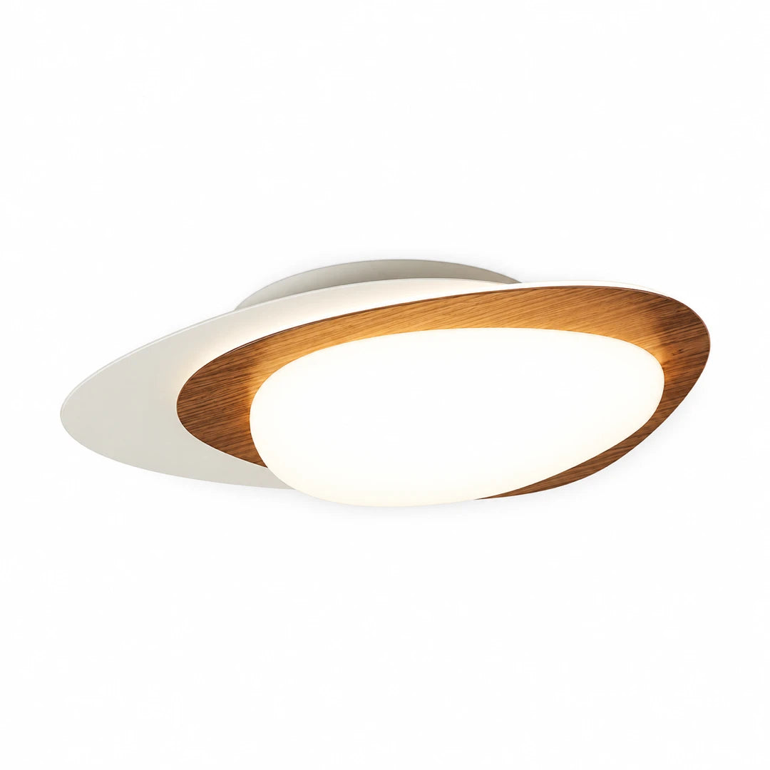 Plafon LED duplo orgânico Vitta madeira e branco em fundo branco
