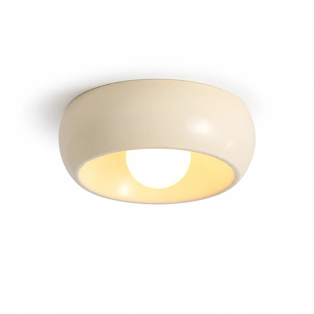 Plafon LED minimalista redondo Luno marfim em fundo branco