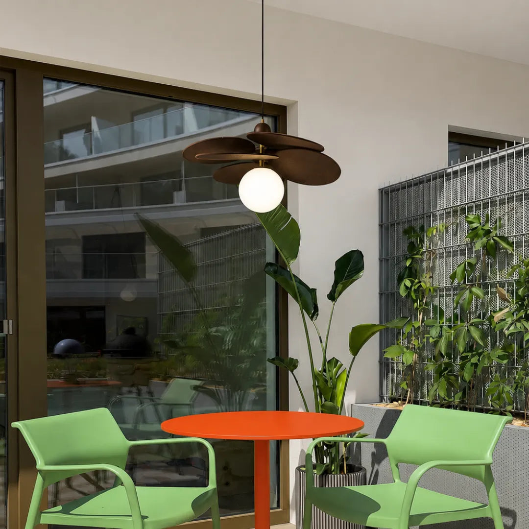 Luminária pendente tecido e vidro LED rústica Faia